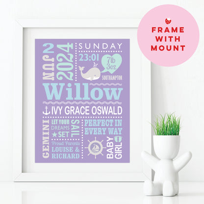 Custom Baby Print - Girl Nautical Whale