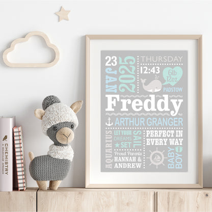 Custom Baby Print - Boy Nautical Whale
