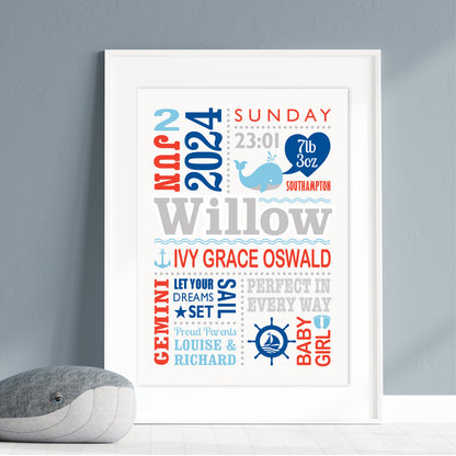 Custom Baby Print - Girl Nautical Whale