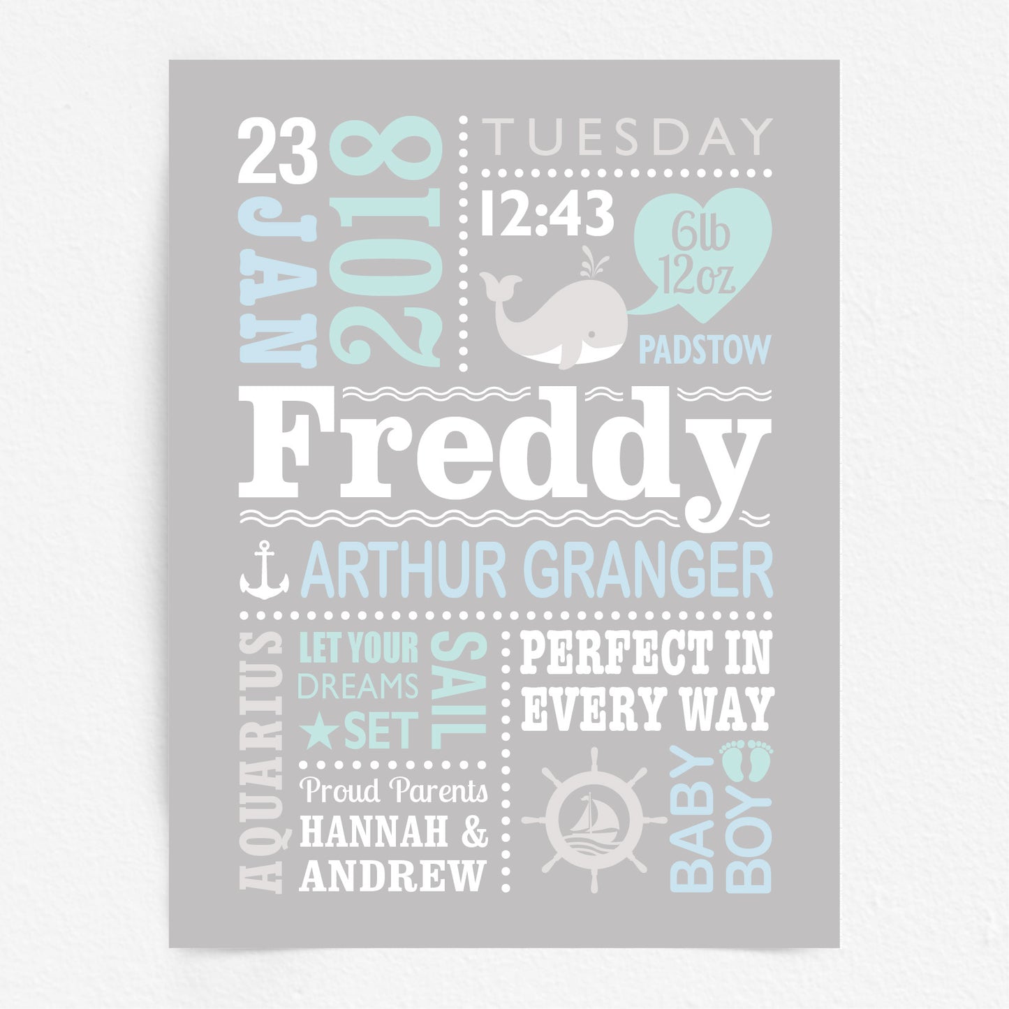 Custom Baby Print - Boy Nautical Whale