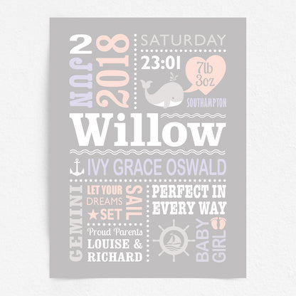 Custom Baby Print - Girl Nautical Whale