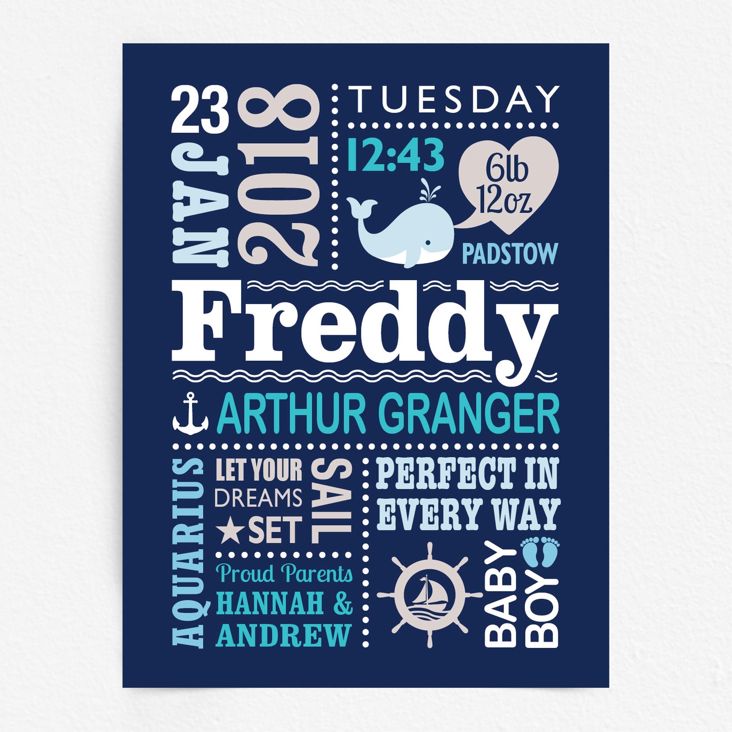 Custom Baby Print - Boy Nautical Whale