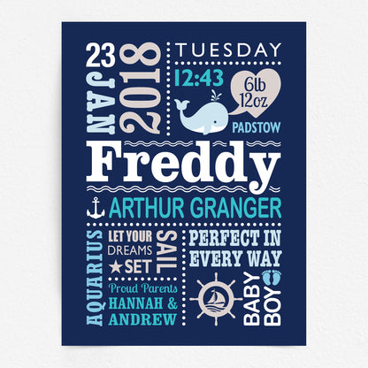 Custom Baby Print - Boy Nautical Whale