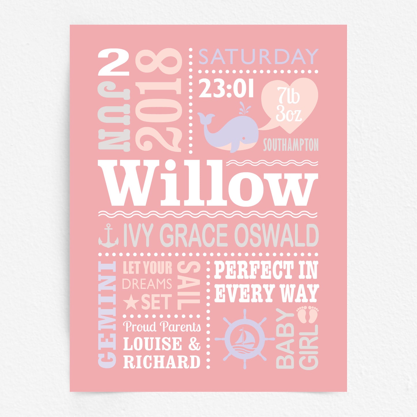 Custom Baby Print - Girl Nautical Whale