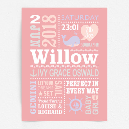 Custom Baby Print - Girl Nautical Whale