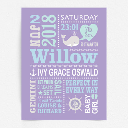 Custom Baby Print - Girl Nautical Whale
