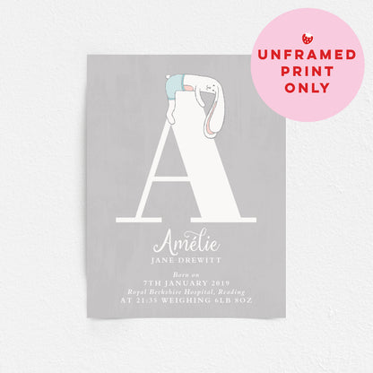 Custom Baby Print - Bunny Rabbit Initial