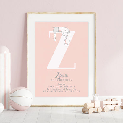 Custom Baby Print - Bunny Rabbit Initial