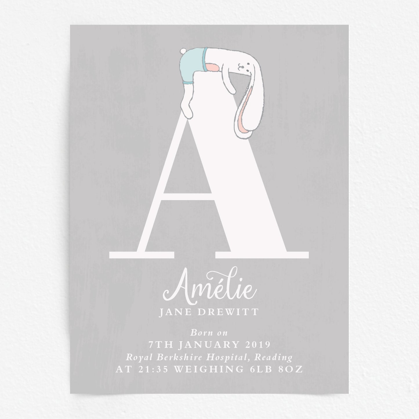 Custom Baby Print - Bunny Rabbit Initial