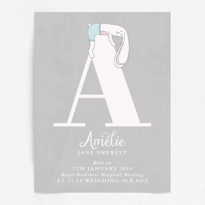 Custom Baby Print - Bunny Rabbit Initial