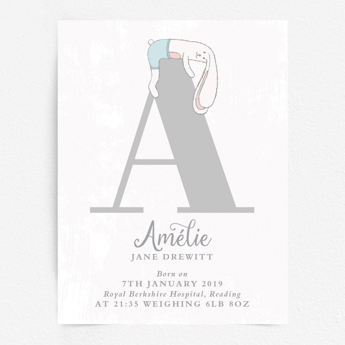 Custom Baby Print - Bunny Rabbit Initial
