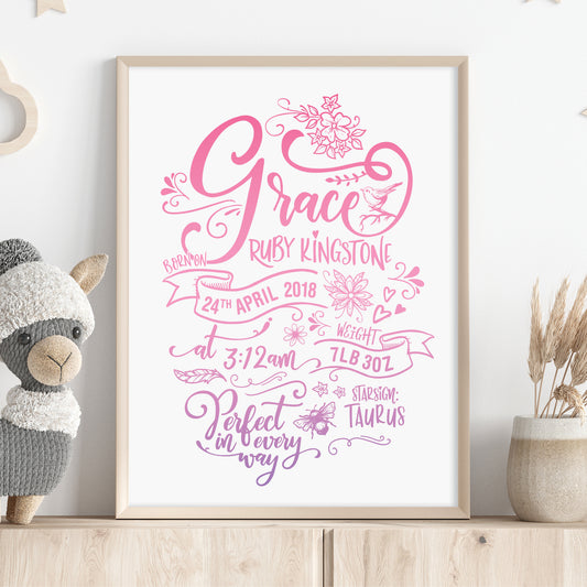 Custom Baby Print - Girl Rustic Woodland Wonder