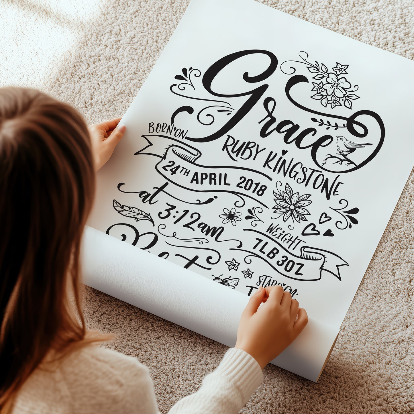 Custom Baby Print - Girl Rustic Woodland Wonder