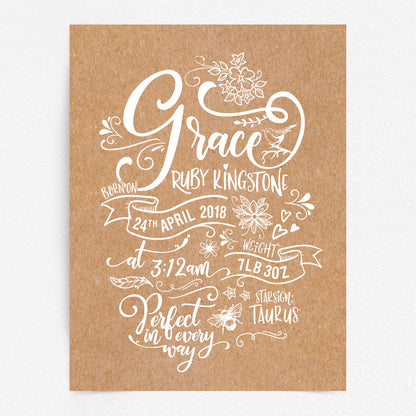 Custom Baby Print - Girl Rustic Woodland Wonder