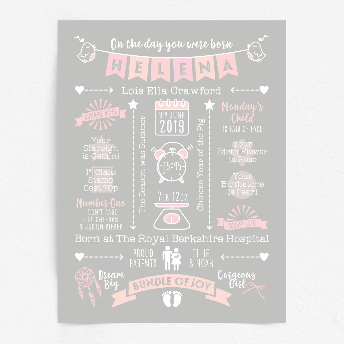 Custom Baby Print - Girl Name Bunting 2