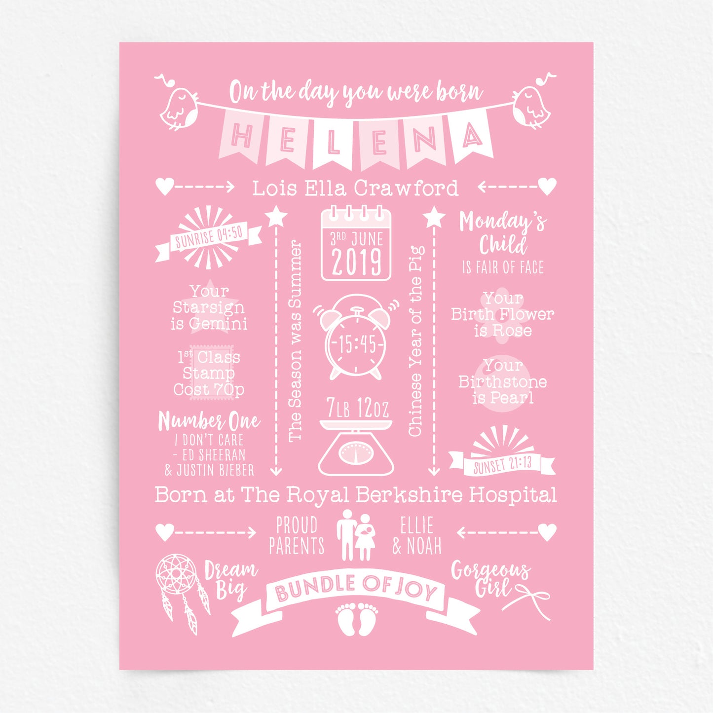 Custom Baby Print - Girl Name Bunting 2