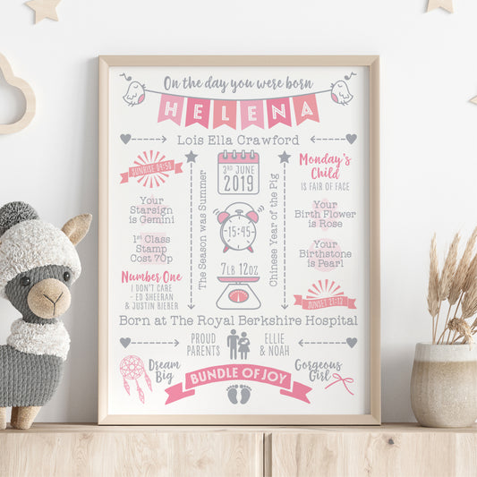 Custom Baby Print - Girl Name Bunting