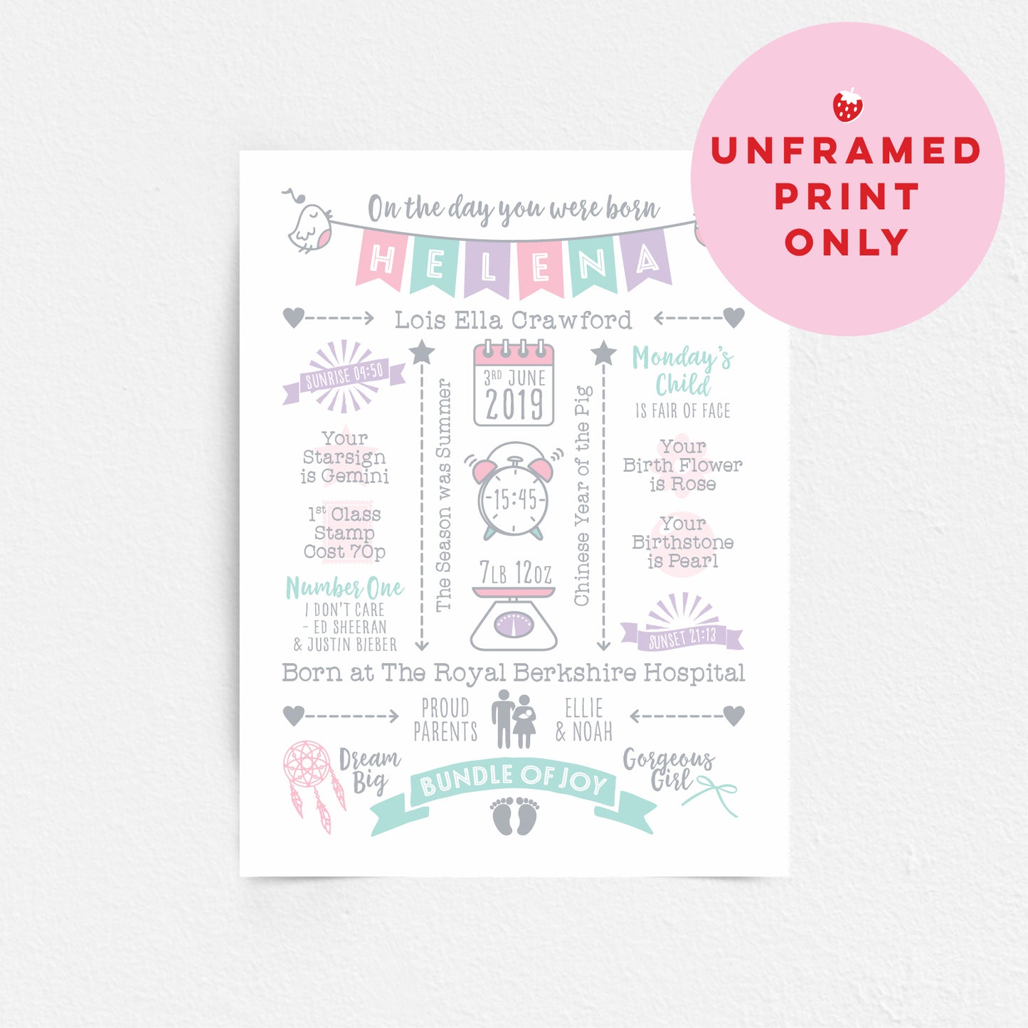 Custom Baby Print - Girl Name Bunting