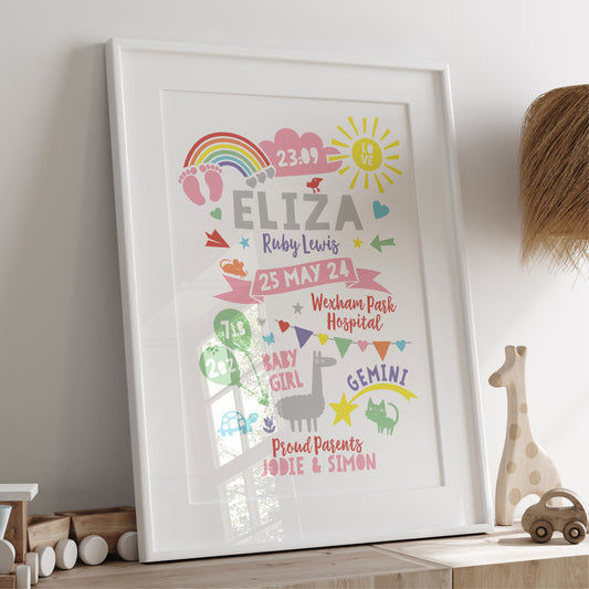 Custom Baby Print - Girl Rainbow Baby Feet