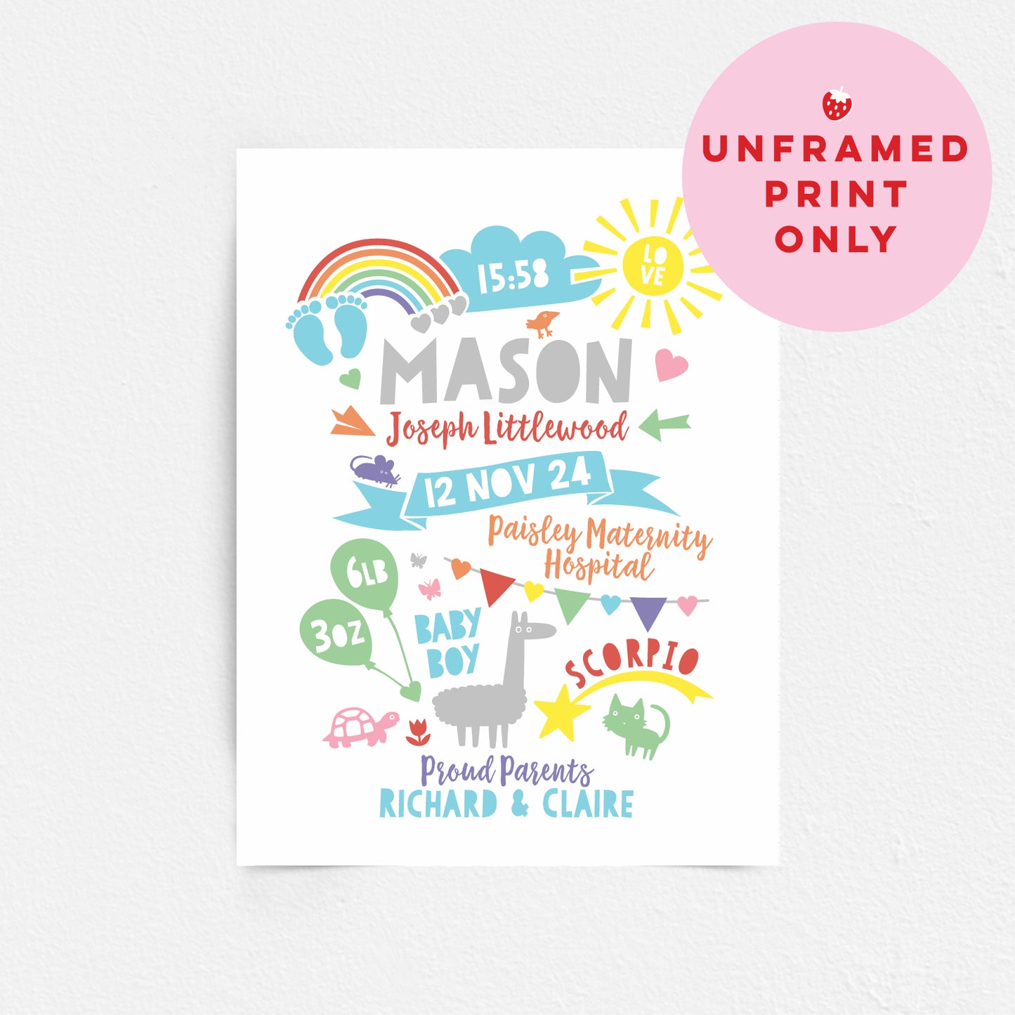 Custom Baby Print - Boy Rainbow Baby Feet