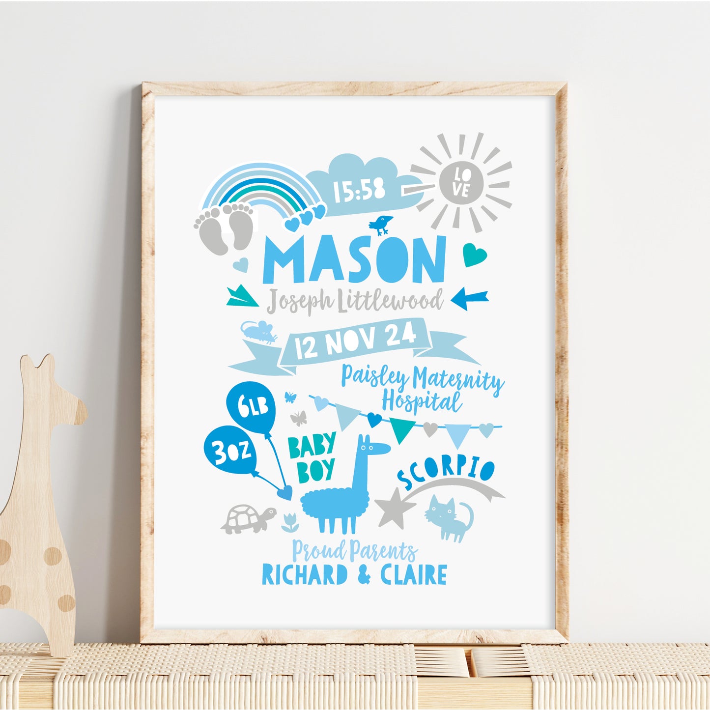Custom Baby Print - Boy Rainbow Baby Feet