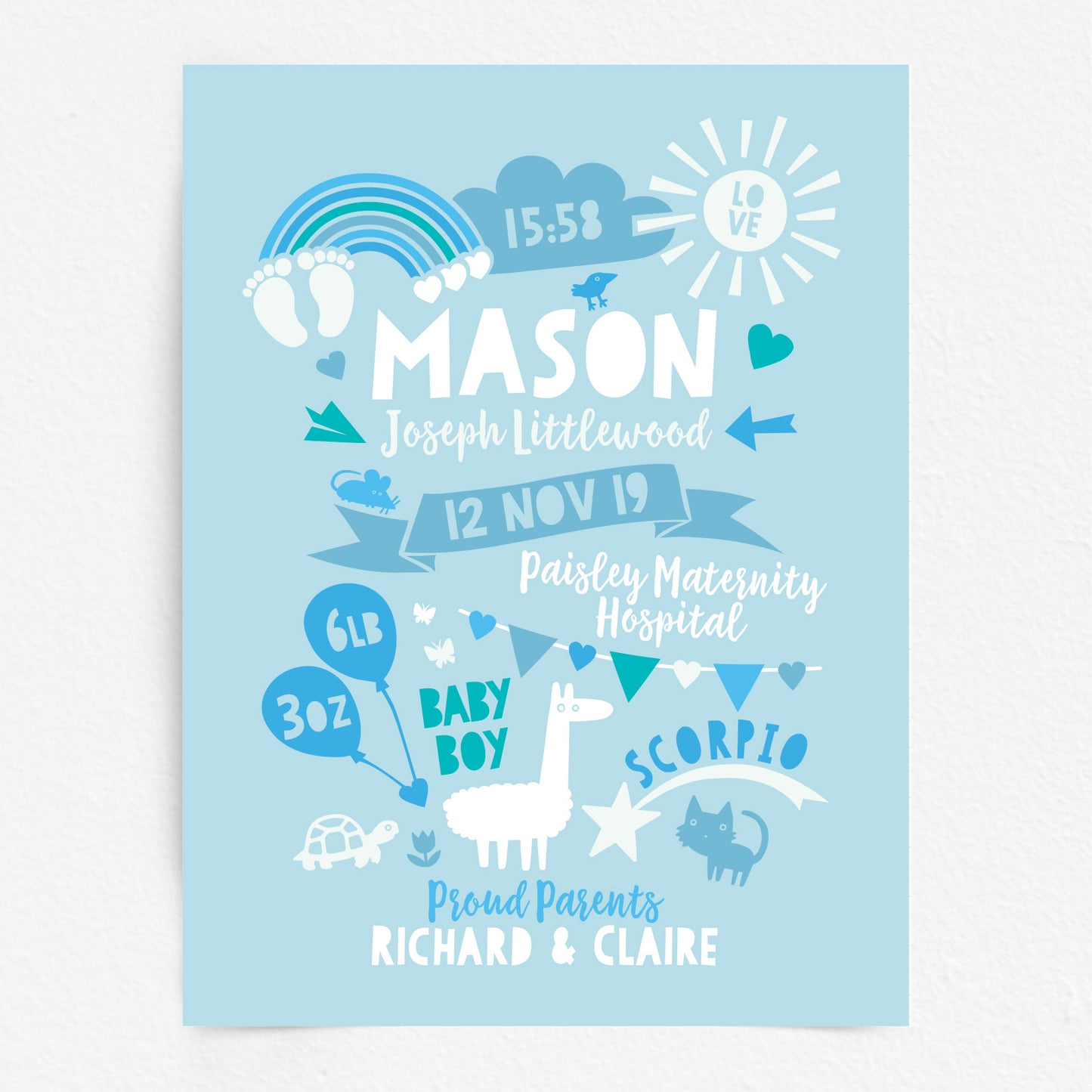Custom Baby Print - Boy Rainbow Baby Feet