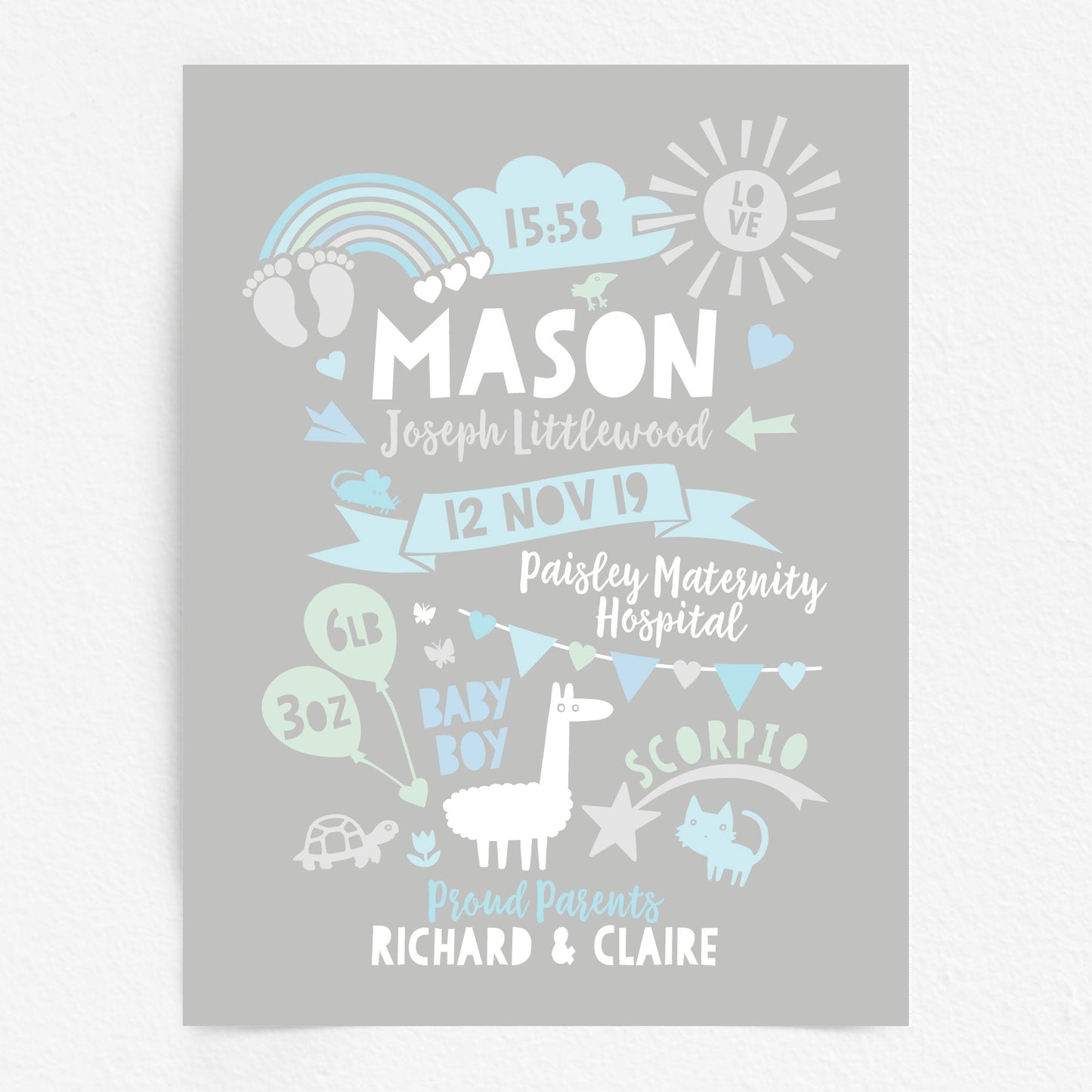 Custom Baby Print - Boy Rainbow Baby Feet