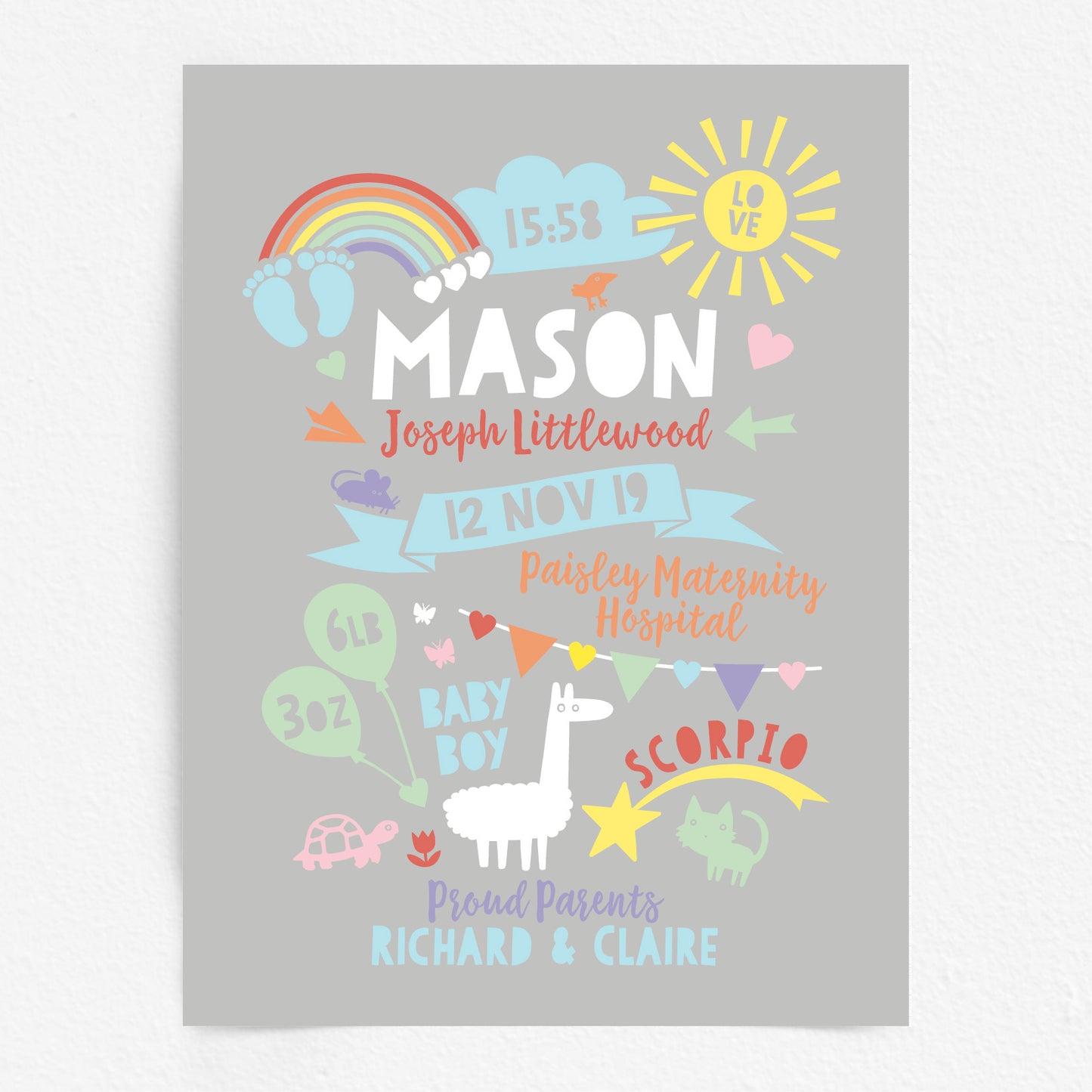 Custom Baby Print - Boy Rainbow Baby Feet