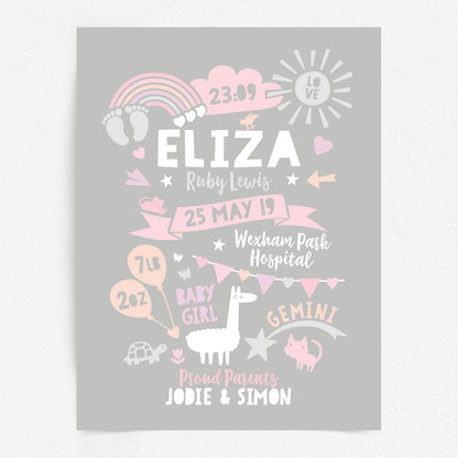 Custom Baby Print - Girl Rainbow Baby Feet