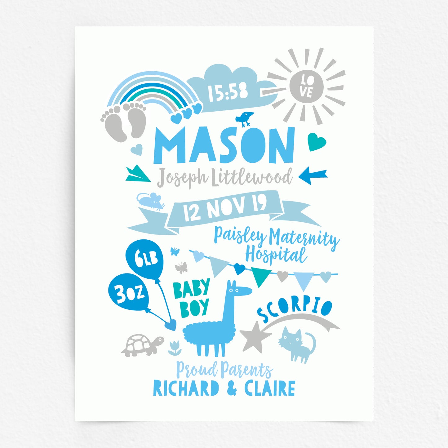 Custom Baby Print - Boy Rainbow Baby Feet
