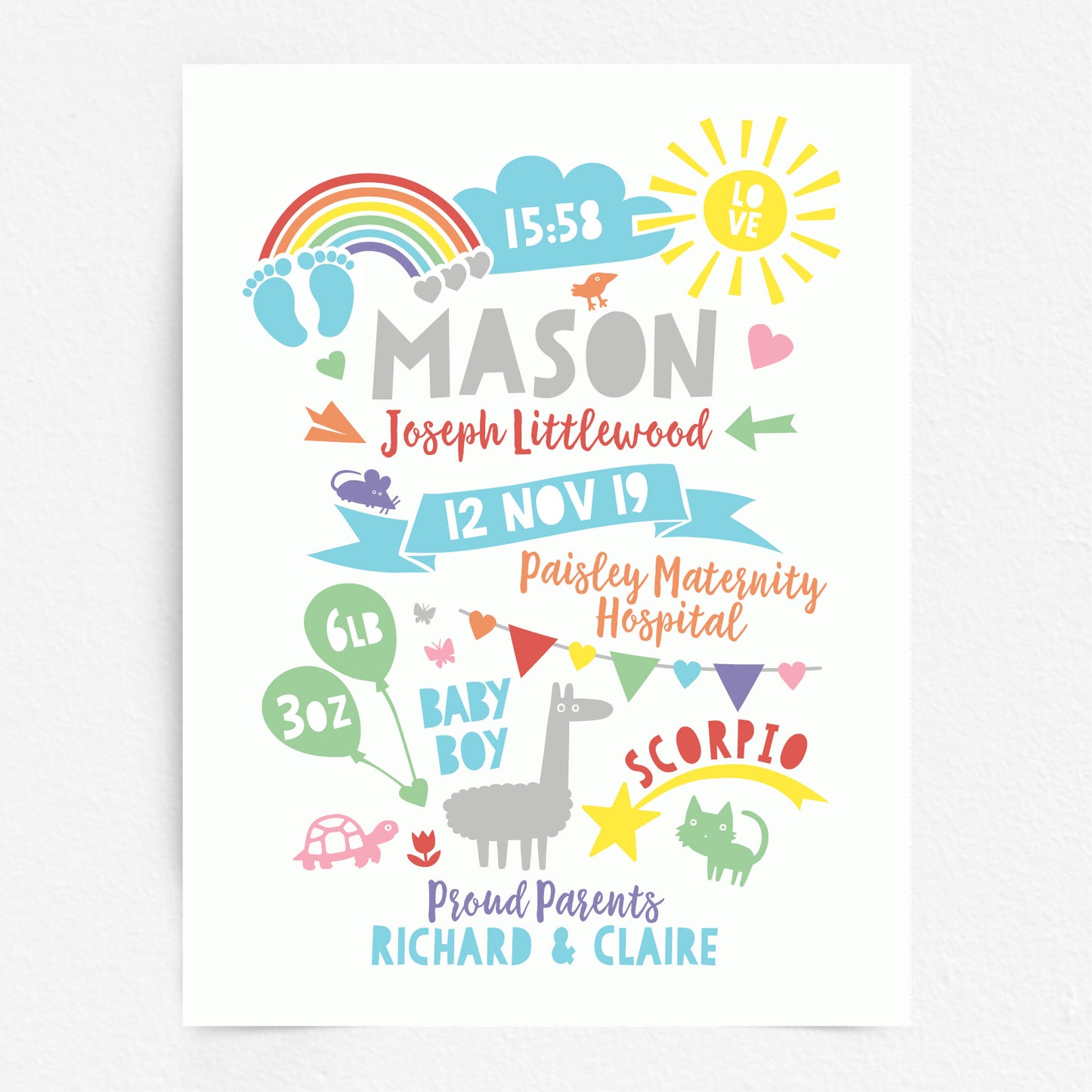 Custom Baby Print - Boy Rainbow Baby Feet