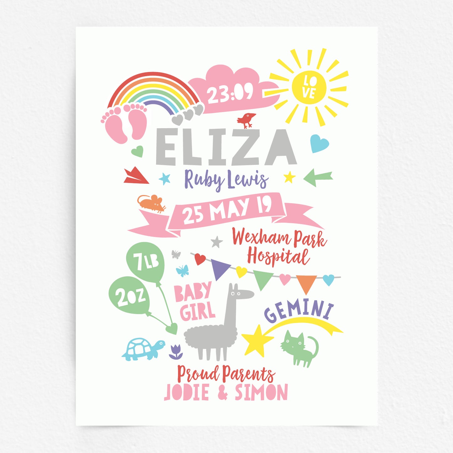 Custom Baby Print - Girl Rainbow Baby Feet