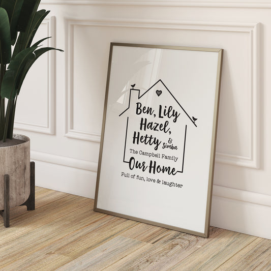 Custom Family Names Print - Our Home