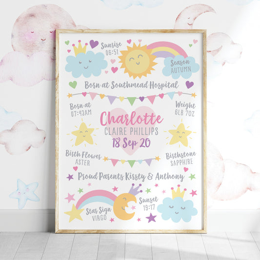 Custom Baby Print - Girl Rainbow Sun Moon Stars