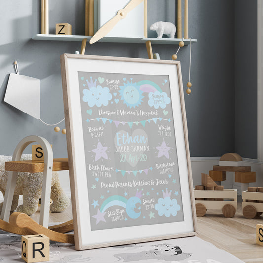 Custom Baby Print - Boy Rainbow Sun Moon Stars
