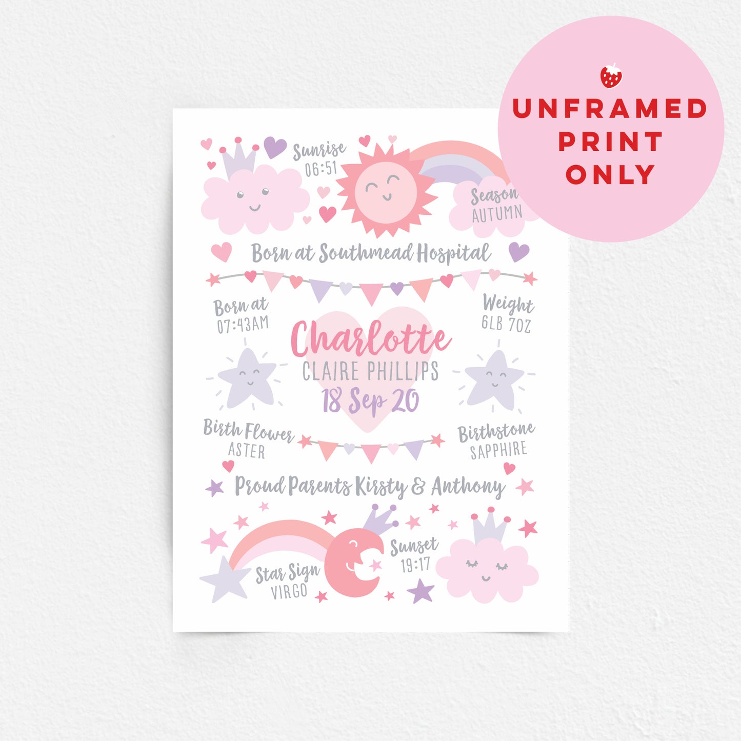 Custom Baby Print - Girl Rainbow Sun Moon Stars
