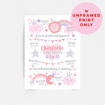 Custom Baby Print - Girl Rainbow Sun Moon Stars