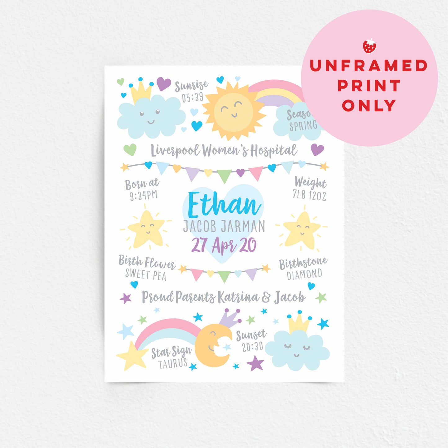 Custom Baby Print - Boy Rainbow Sun Moon Stars