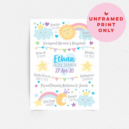 Custom Baby Print - Boy Rainbow Sun Moon Stars