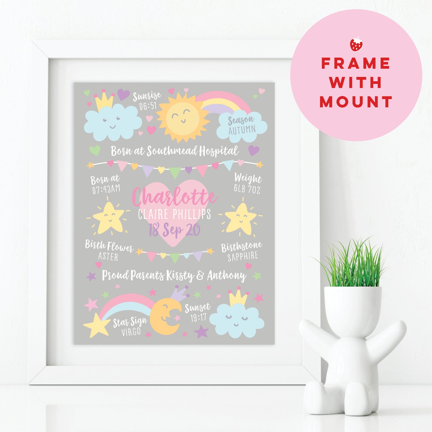 Custom Baby Print - Girl Rainbow Sun Moon Stars