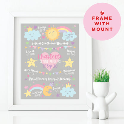 Custom Baby Print - Girl Rainbow Sun Moon Stars