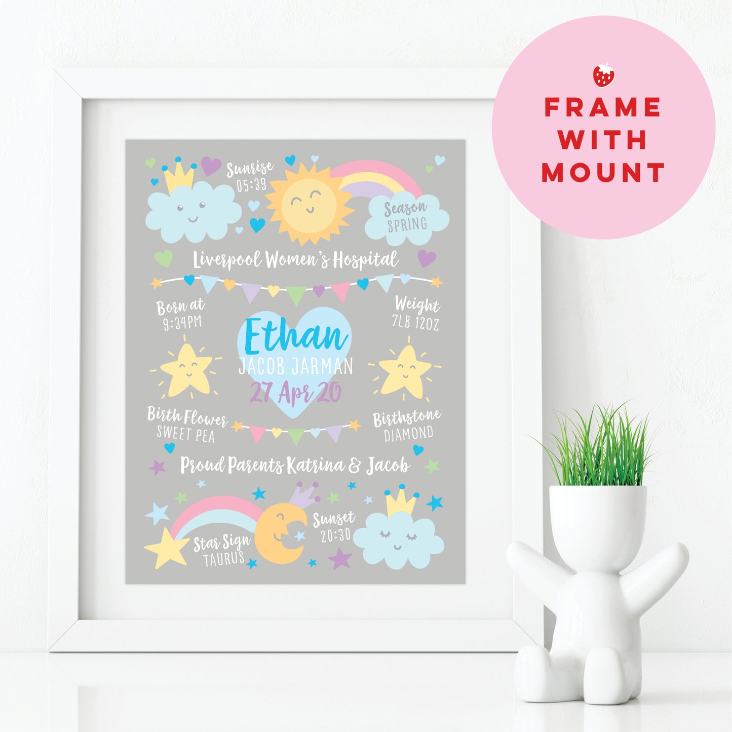 Custom Baby Print - Boy Rainbow Sun Moon Stars