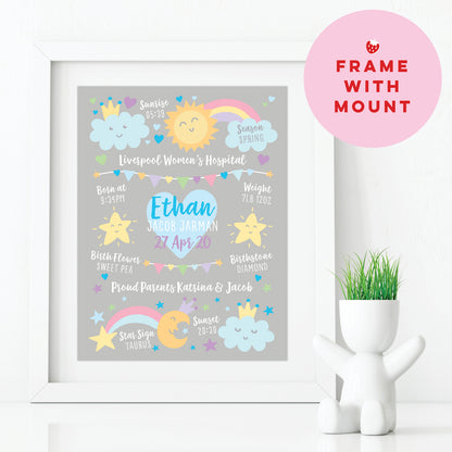 Custom Baby Print - Boy Rainbow Sun Moon Stars