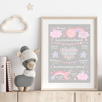 Custom Baby Print - Girl Rainbow Sun Moon Stars