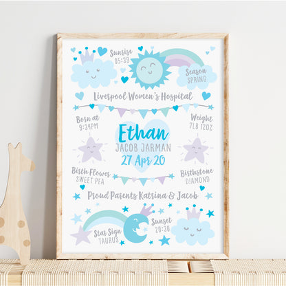 Custom Baby Print - Boy Rainbow Sun Moon Stars