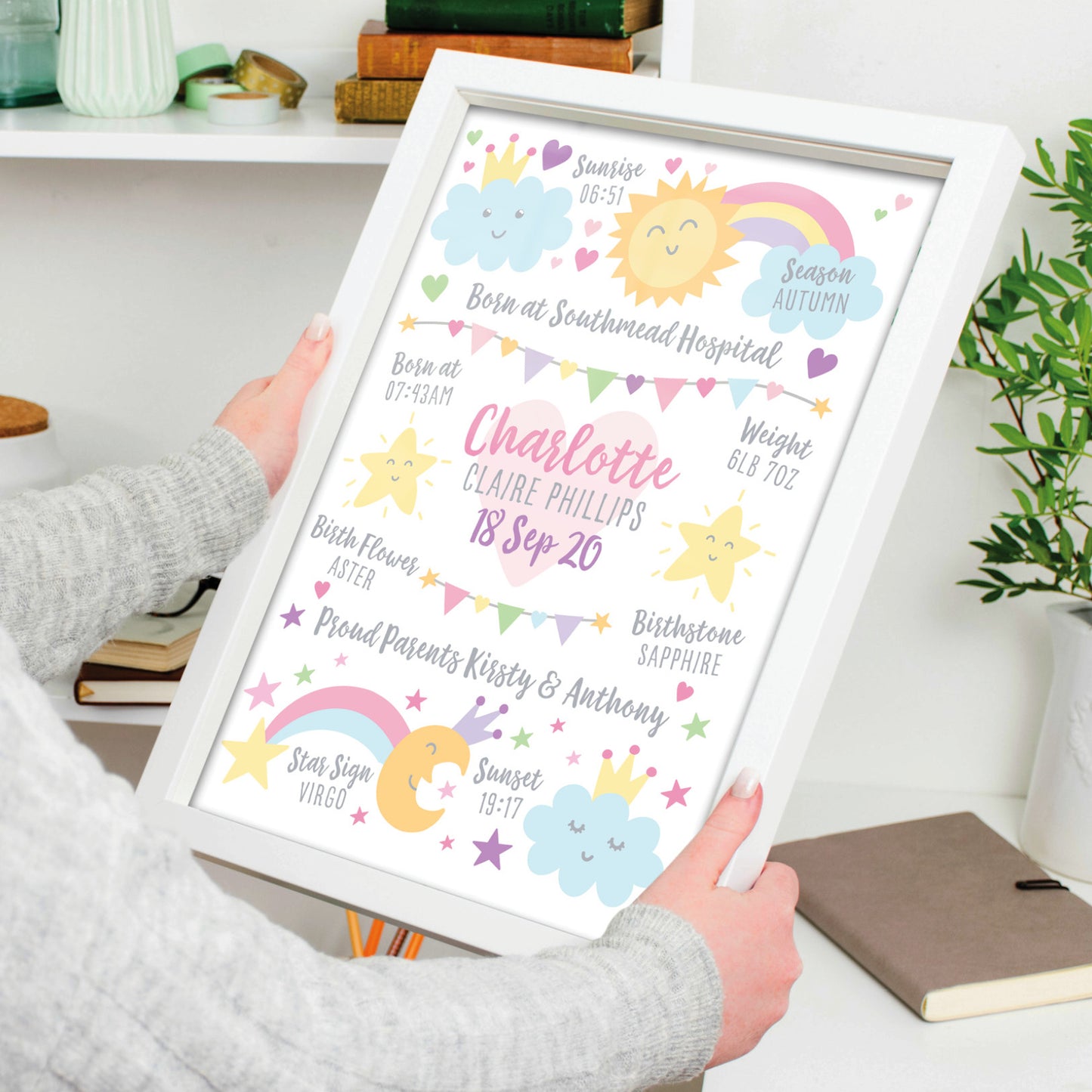 Custom Baby Print - Girl Rainbow Sun Moon Stars