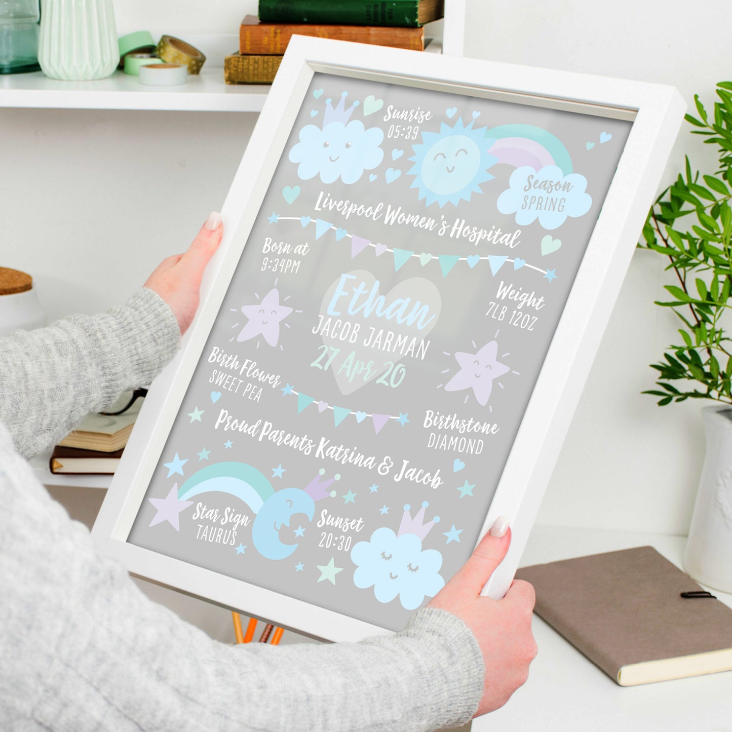 Custom Baby Print - Boy Rainbow Sun Moon Stars