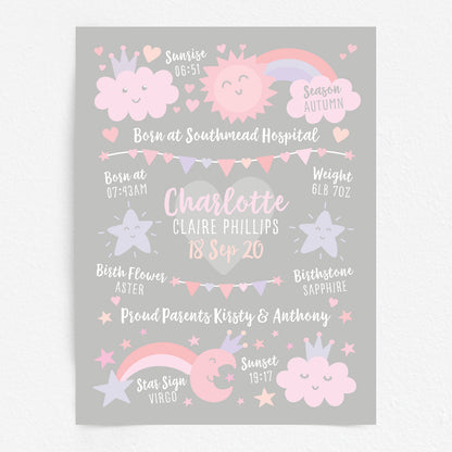 Custom Baby Print - Girl Rainbow Sun Moon Stars