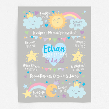 Custom Baby Print - Boy Rainbow Sun Moon Stars