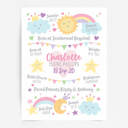Custom Baby Print - Girl Rainbow Sun Moon Stars